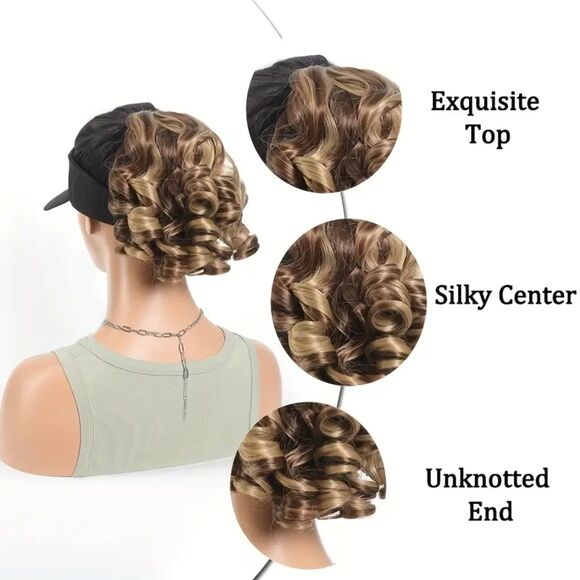 Curly Clip-In Ponytail Hair Extension 9" Short Wavy Ponytail Highlighted - Picture 2 of 6